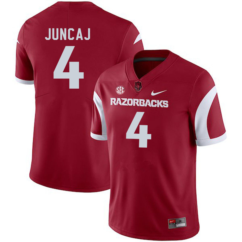 Men #4 Anton Juncaj Arkansas Razorbacks College Football Jerseys Stitched-Cardinal